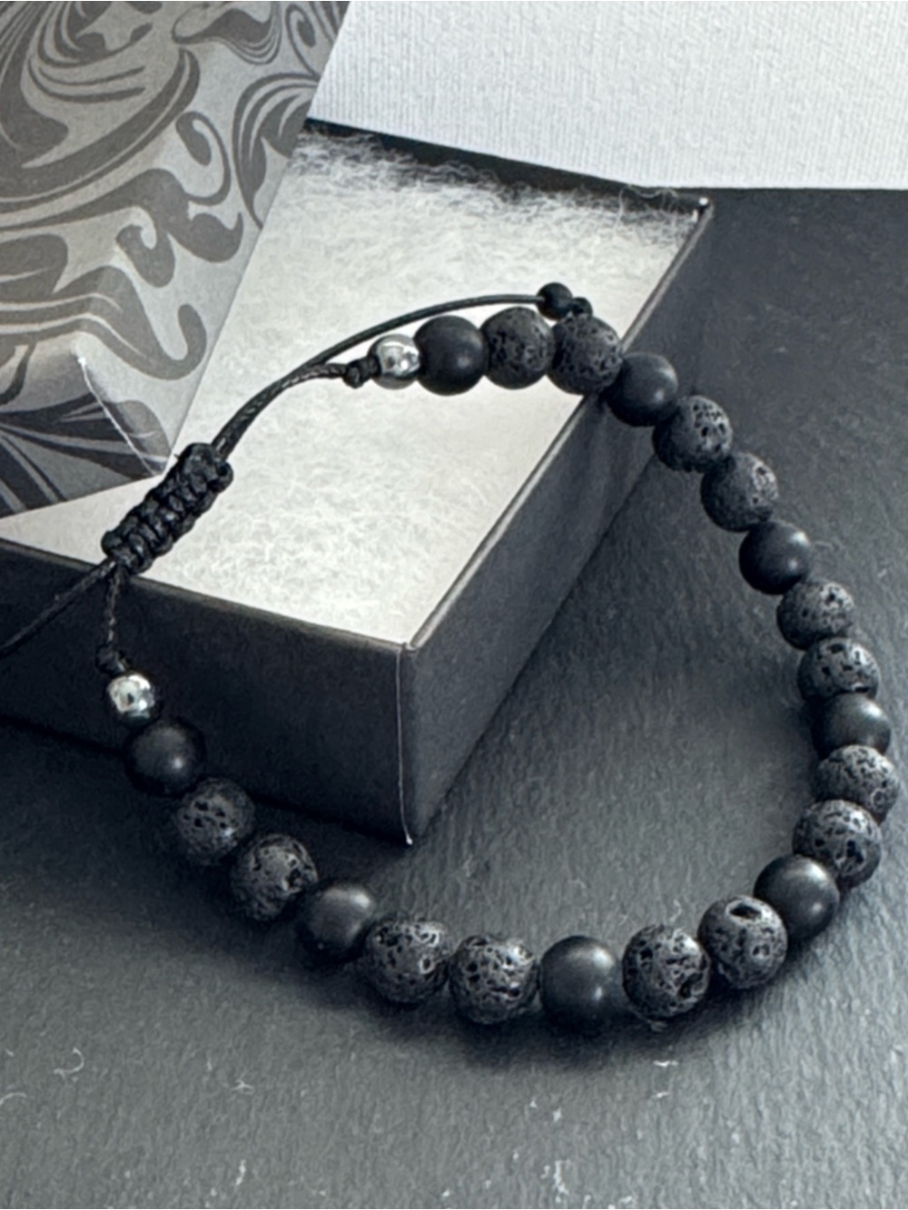 Men's Black Lava Bead Adjustable Bracelet